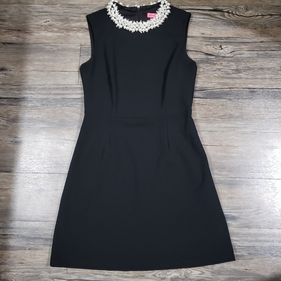 Betsey Johnson Women's Dress a Line Pearl Party Beaded Black Size 12